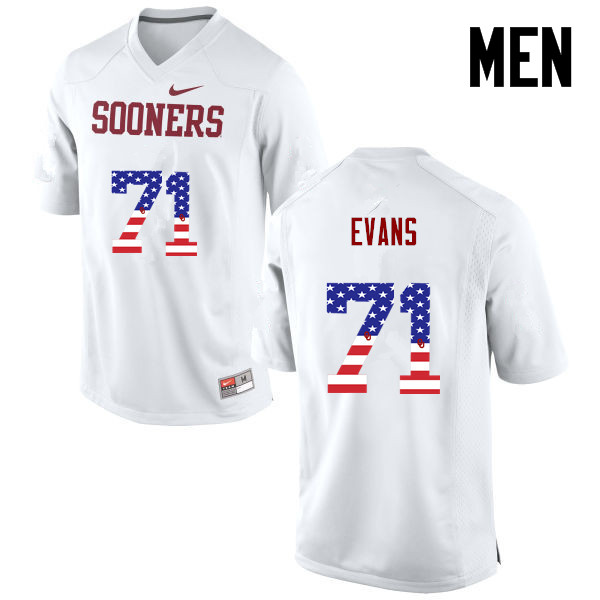 Men Oklahoma Sooners #71 Bobby Evans College Football USA Flag Fashion Jerseys-White - Click Image to Close